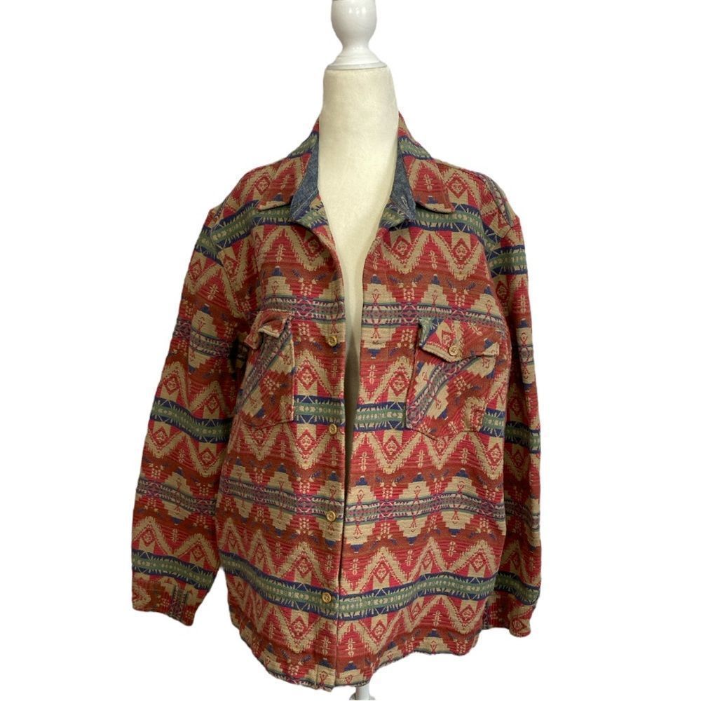 J. Crew Aztec Boho Cotton Button Up Shacket Size Large